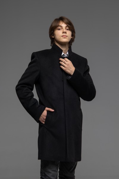 Мужское пальто чёрное стойка воротник
